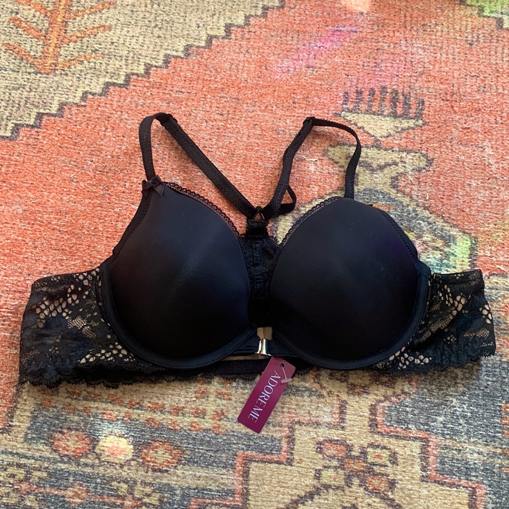 Black beautiful AdoreMe Bra size 36A, clips open in front